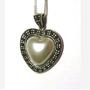 Sterling Silver Resin Marcasite Heart Necklace
